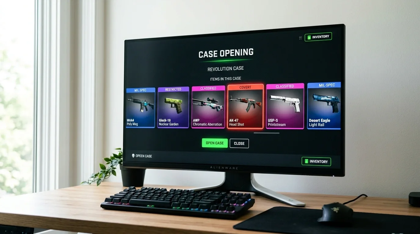 CS2 case opening interface showing rarity tiers